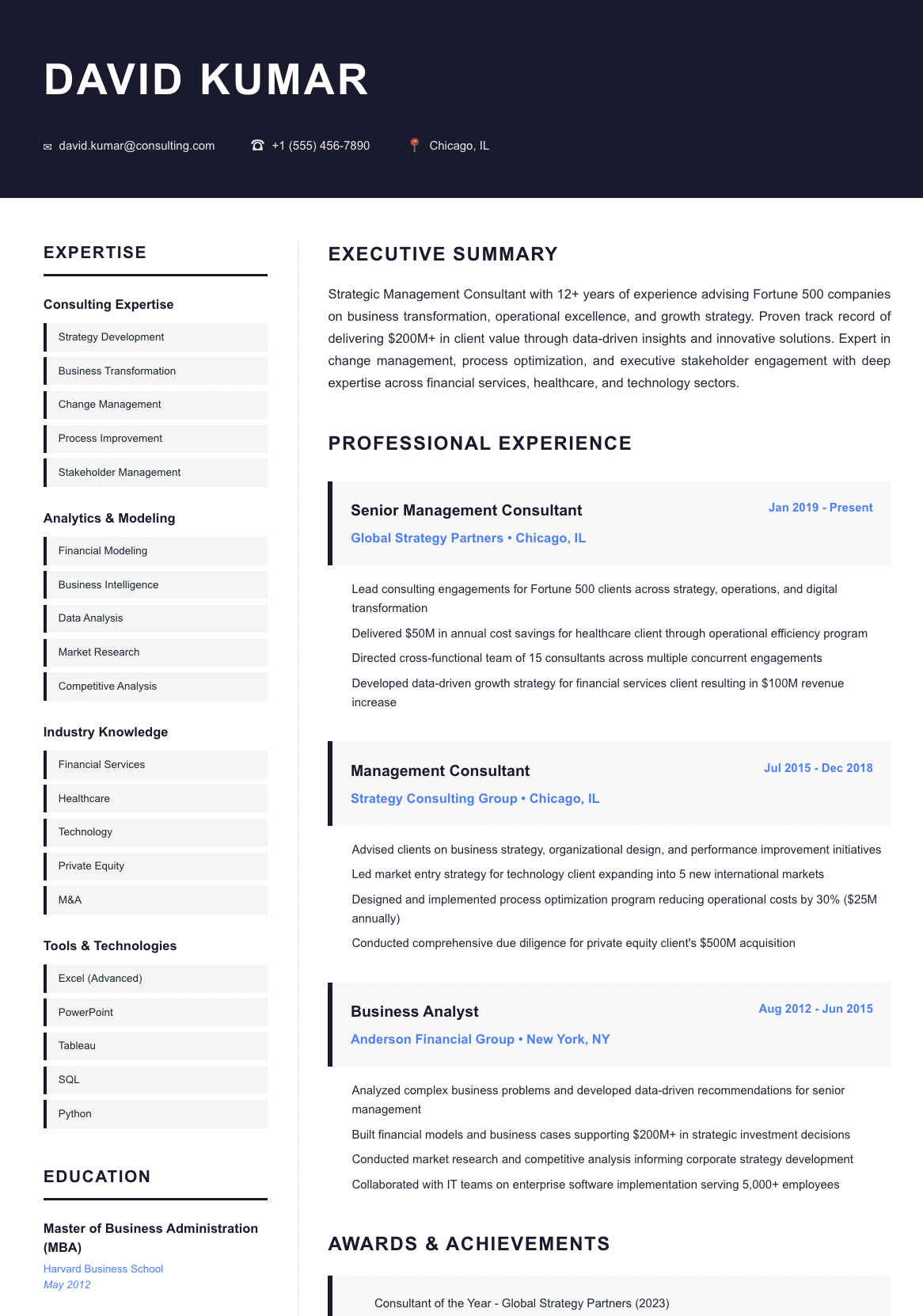 Executive Dark template preview