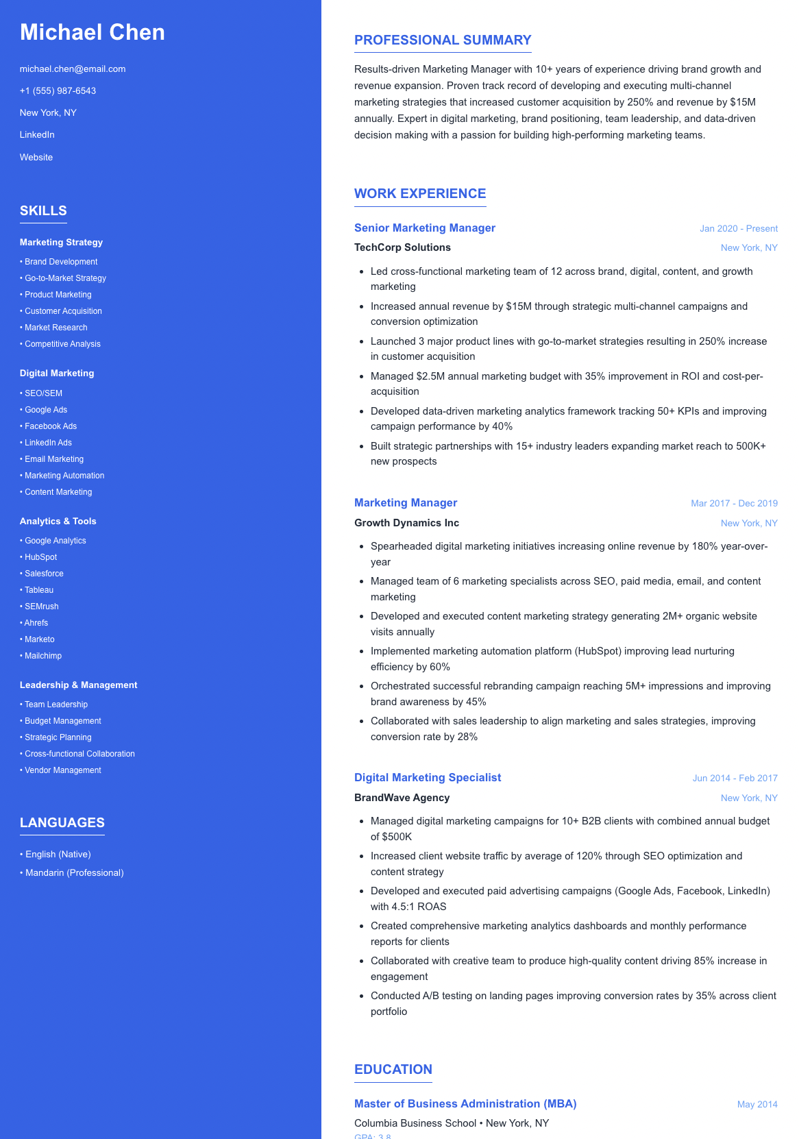 Two-Column Balanced template preview